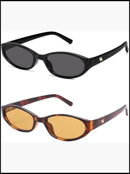 Retro Oval Sunglasses Y2k Narrow Cat Eye Skinny Shades Plastic Frame main image 4